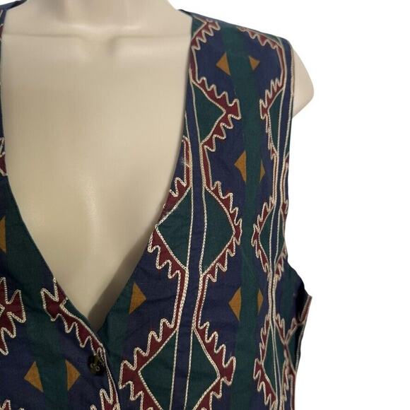 Stefano International Womens Vintage Embroidered Aztec Vest Top 80s Tie Back M - Picture 5 of 16